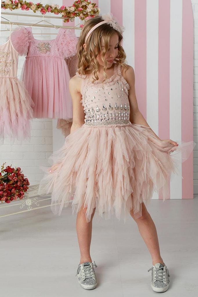 Jeweled Bodice Mermaid Tier Skirt in Blush